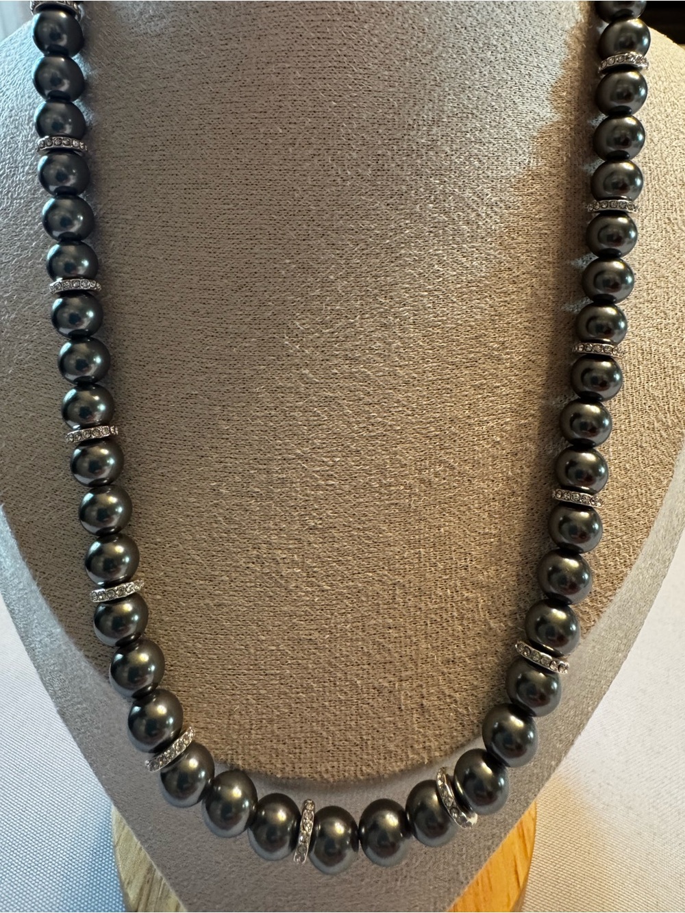 Ralph Lauren Silvery - Black Pearl Necklace with Crystal Spacers